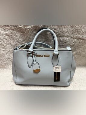 Christian Siriano Pale Blue Satchel with Gold Hardware